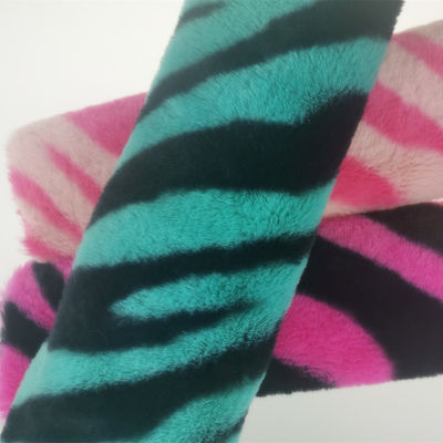 Tricot de 15 mm Tricoté 100% polyester très doux Zèbre rayé imprimé Faux Lapin fourrure Tissu