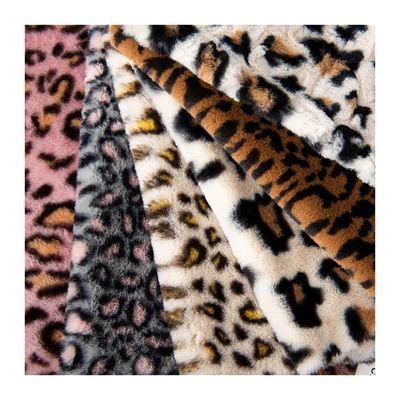 Tissu tricoté 100% polyester super doux imprimé léopard fourrure de lapin faux fourrure épais
