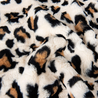 Tissu tricoté 100% polyester super doux imprimé léopard fourrure de lapin faux fourrure épais